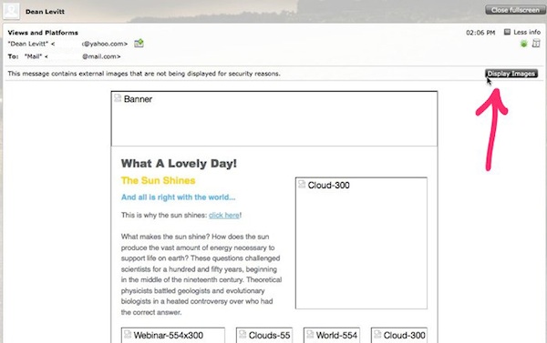 Mail In Mail.com, click the display button on the top right to load your images