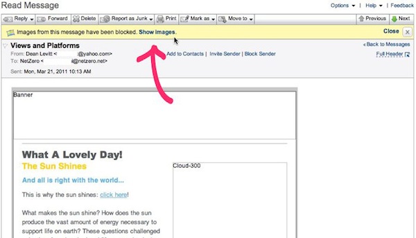 NetZero If images aren't loading in NetZero, click the show images link